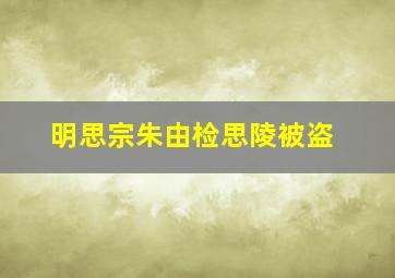 明思宗朱由检思陵被盗