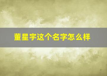 董星宇这个名字怎么样